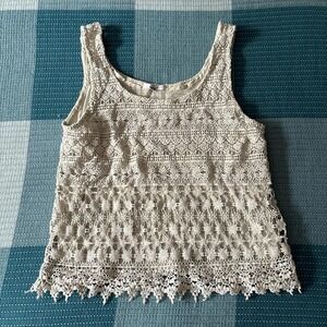 Papaya cream crochet lace tank top
